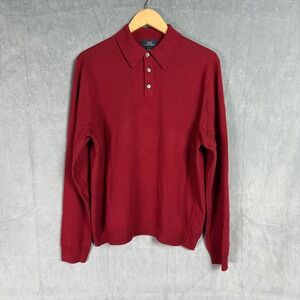 Brooks Brothers 346 Mens Long Sleeve Merino Wool Polo Shirt Sweater Red Golf L